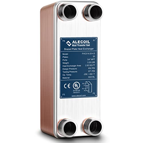 ALECOIL 3"x8"-20 Plates Heat Exchanger with 3/4" MPT Port Water to Water 316L Stainless Steel Brazed Plate Heat Exchanger for Water Heating, Floor Heating, Industrial and Commercial Refrigeration - size: 3"X8"-20P