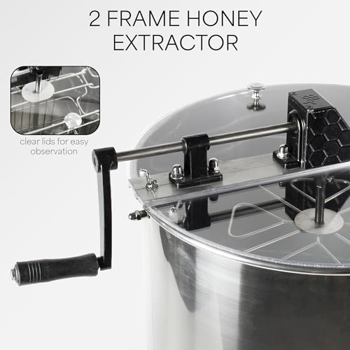 VIVO Honey Extractor 2 Frame Rack, Food Grade Stainless Steel Honey Processing Equipment, Manual Crank Honeycomb Drum Spinner with Transparent Lid, BEE-V002 - size: 1 Count (Pack of 1), style: Manual