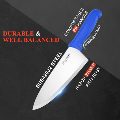 8 inch Japanese High Carbon Stainless Steel Chef Knife Set, Professional Extra Sharp Wide Cook Knife with Non-slip Ergonomic Handle, for Kitchen Home Restaurant - color: Blue