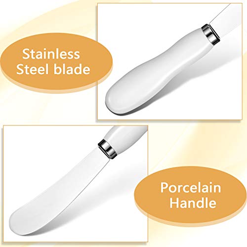 Patelai 4 Pcs Butter Spreader Knives, Stainless Steel Butter Knife with White Porcelain Handles Multipurpose Cheese Spreader for Kitchen Use for Soft Cheese, Jam, Charcuterie, Pastry, 5.74 Inch