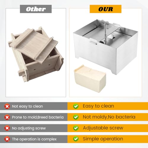 Tofu Press,Stainless Steel Tofu Press with Presser Towel and Drip Tray,DIY Paneer Maker for Homemade Firm-Tofu,Cheese Press for Vegan Cheese,Paneer,Improved Tofu-Flavor Texture(L)