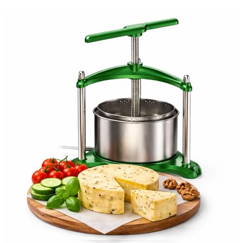 Manual Cheese Press, 0.8 Gallon Heavy Duty Food Press for Cheese, Tofu & Vegetable Dehydration – Stainless Steel Basket Herb & Tincture Press with Filter Bags, Not for Hard Fruits - color: Green, size: 0.8 Gallon