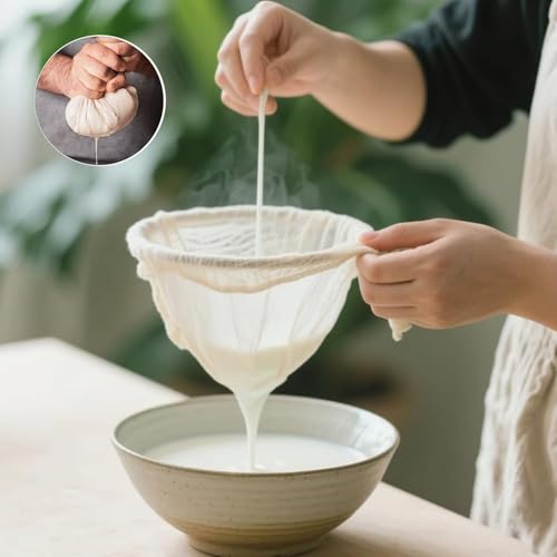 Nut Milk Bag, 4 Pcs 12"x12" Cheese Cloths Bag for Straining,Natural Unbleached Cotton Reusable Cheese Cloth Bag for Oat Almond Milk, Cheese Making, Yogurt, Juice, Cold Brew Coffee, Beer Tea