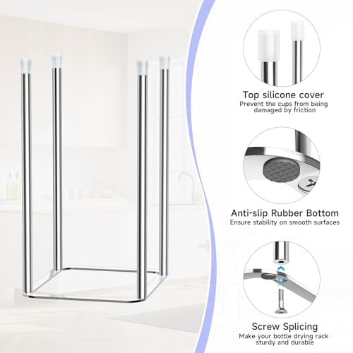Water Bottle Drying Rack Reusable Bottle Rack Dryer Kitchen Stand Holder Metal Countertop Baby Bottle Drying Rack Water Cup Drying Rack for Plastic Bags, Bottles and Cups (Sliver, Small) - size: Small
