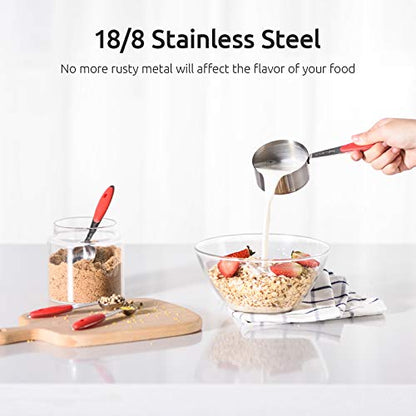 Measuring Cups : U-Taste 18/8 Stainless Steel Measuring Cups and Spoons Set of 10 Piece, Upgraded Thickness Handle(Red) - color: Red