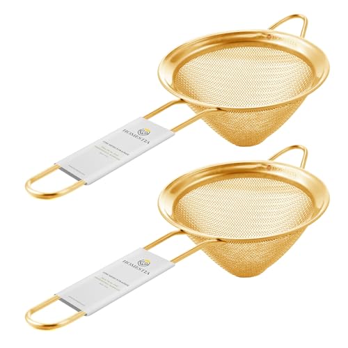 Homestia Fine Mesh Strainer for Kitchen, 304 Stainless Steel Cocktail Sieve Sifters for Food, Liquid Strainer for Drinks, Tea, Coffee, Juice, Flour, Spice, Fruits, Vegetables (Gold, 2 Pieces) - color: Gold, size: 2PCS