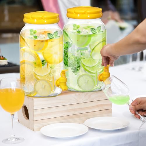 Havawish 2 Pcs 1 Gallon Plastic Beverage Dispenser with Spigot Clear Summer Kitchen Fridge Drink Dispenser for Parties Lemonade Juice Tea Beer Cold Water(Yellow,Cylinder) - color: Yellow, style: Cylinder