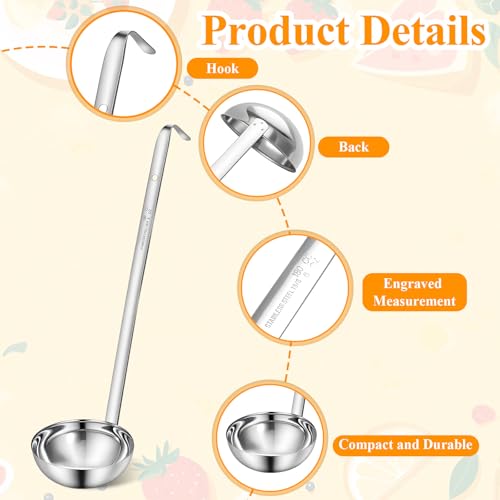 6 Pcs Stainless Steel Ladle Soup Handle Ladle with Long Hooked Handles Metal Kitchen Soup Ladles Spoon Cooking Utensil for Serving, Cooking, Stirring, Portioning Kitchen Restaurant Accessories(6 oz)