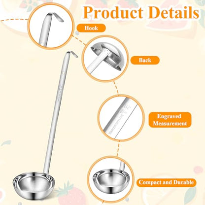 6 Pcs Stainless Steel Ladle Soup Handle Ladle with Long Hooked Handles Metal Kitchen Soup Ladles Spoon Cooking Utensil for Serving, Cooking, Stirring, Portioning Kitchen Restaurant Accessories(6 oz)