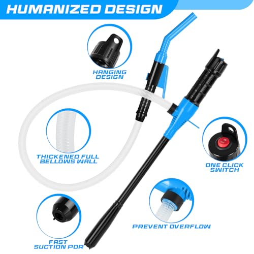 Portable Transfer Pump Battery Operated Electric Siphon Pump for Gas, Fuel, Diesel, Water Transfer 2.4 GPM Flow Oil Extractor, 47 Inches Hose-Easy to Use Hand Fuel Pump, Multi-Use Transfer Pump(Blue) - color: 1 Pack Blue 2