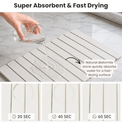 Stone Dish Drying Mat for Kitchen Counter, Large Quick Dry Diatomaceous Earth Stone Drying Mat, Foldable Water Absorbent Dish Drying Mat for Dishes, Cups, Bottles, Kitchen Sink & Countertop (White) - color: White
