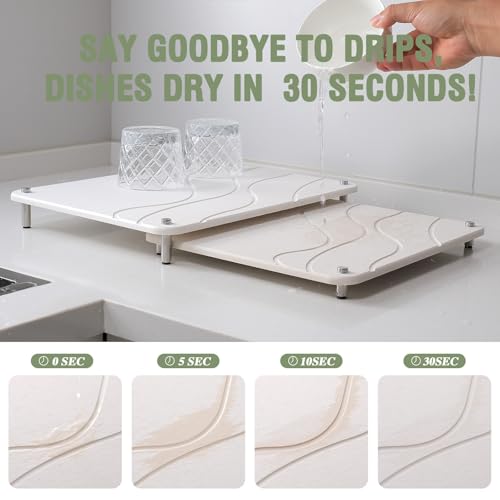 2-Pack Marble Dish Drying Mats for Kitchen Counter, Diatomaceous Earth (Diatomite) Quick-Dry Sink Countertop Pads for Dishes & Utensils, Non-Slip, Easy to Clean,White - color: White