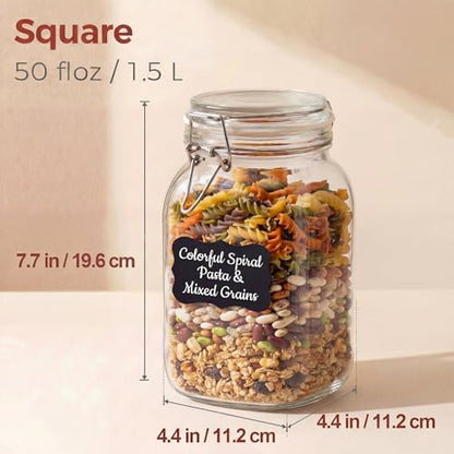 HomArtist Square Glass Jars with Airtight Lid Set of 3, 50 floz Wide Mouth Mason Jars with Clamp Lids,Glass Sealed Jars with Air Tight Lids, Best for Kitchen & Pantry Food Storage - color: Square-50OZ Set-3 Pack