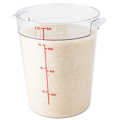 Restaurantware Met Lux 8 Quart Food Storage Container, 1 Round Commercial Storage Container - Lid Sold Separately, With Volume Markers, Clear Plastic Food Prep Bucket, Space-Saving Storage - size: 8 qt, style: 1 Count