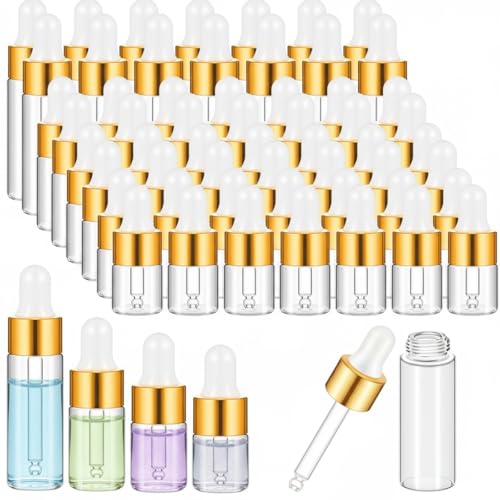 Didaey 100 Pcs 1/2/3/5/10/15 ml Mini Glass Oil Dropper Bottle Bulk, Clear Essential Small Empty Bottles Sample Containers Perfume Liquid Vials with Cap for Traveling (1ml,2ml,3ml,5ml,Champagne Gold) - color: Champagne Gold, size: 1ml, 2ml, 3ml, 5ml