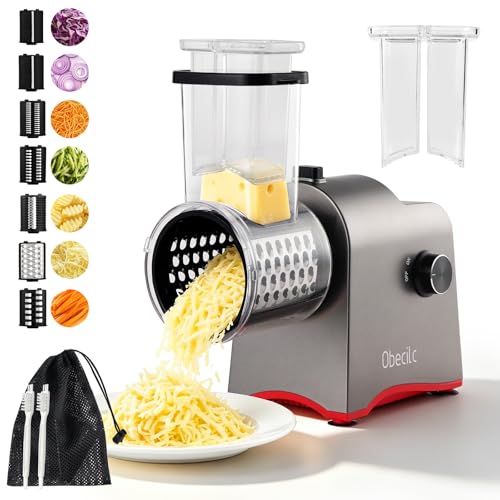 Upgraded 300W Electric Cheese Grater with 7 Stainless Steel Blades,Cheese Shredder Electric for Slicing,Shredding & Grinding Vegetables,Fruits and Nuts,Easy Clean with 2 Brushes & Blades Storage Bag - color: 7 Blades