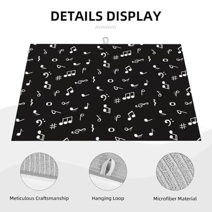 Music Note Dish Drying Mat Black and White Musical Lover Drying Rack Pad Countertop Dishes Ultra Absorbent Microfiber Kitchen Counter Mat 18x24 Inch - color: Black