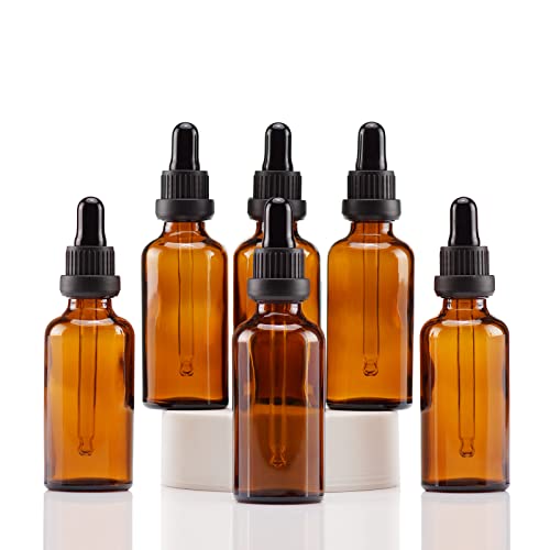 YIZHAO Amber Glass Dropper Bottle 2oz, Tincture Bottles with Glass Dropper, for Essential Oils, Aromatherapy, Cosmetic, Laboratory, Pharmacy, Liquids, Travel –6 Pcs - color: Amber, size: 50ml-6