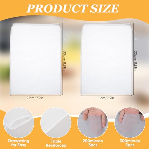 6Pack Nut Bag Strainer Cheesecloth Bags for Straining, 200/300 Mesh Nylon Cheese Cloth Bags Reusable Nut Milk Bag for Straining Fruit Juice Cheese Coffee Tofu Yogurt Tea(12 x 8 Inch)