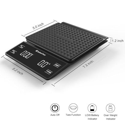 KitchenTour Coffee Scale with Timer 3kg/0.1g High Precision Pour Over Drip Espresso Scale with Back-Lit LCD Display (Batteries Included) - size: EK6002