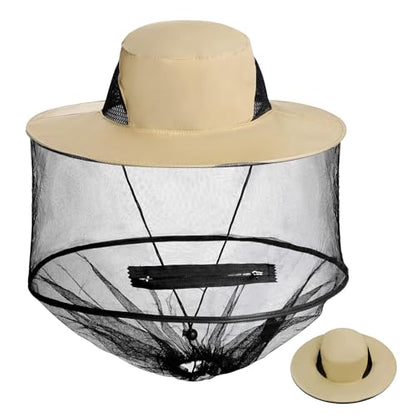 Sucrain Mosquito Head Net Hat Sun Hat Garden Bug Hat with Hidden Net Mesh for Outdoor Gardening Beekeeping - color: Yellow
