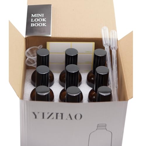 YIZHAO Amber Glass Spray Bottles 4oz, with Small Fine Mist Spray, Metal Cap, Refillable for Essential Oil,Travel,Cleaning,Perfume,Aromatherapy,Makeup – 9 Pcs - color: Amber, size: 100ml-9