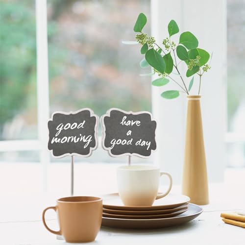 Food Labels for Party Buffet, Wood Mini Chalkboards Signs for Food with Stand, Food Signs for Party Buffet, for Message Board Signs, Place Cards for Weddings, Table Numbers, by UCEC