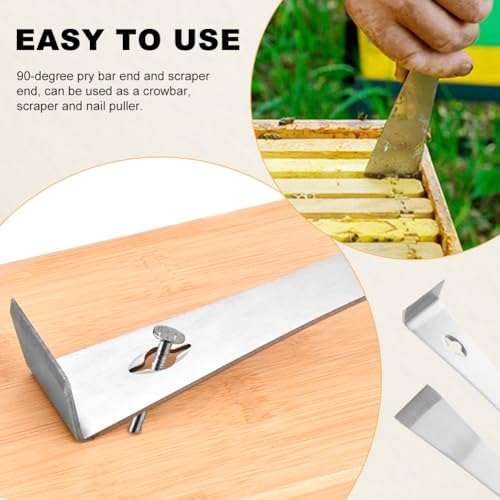 2Pcs Stainless Steel Pry Bar Scraper Set with Gloves, 6.69" and 10" Flat Pry Bar Trim Puller, Baseboard Removal Tool Nail Puller Carpentry Tools Beekeeping Hive Scraper