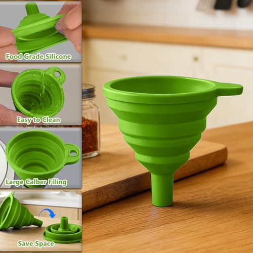 4PCS Silicone Collapsible Funnels Set for Kitchen Use Compact and Portable Liquid Transfer Tool, Collapsible Gadgets(Green) - color: 4PCS-Green