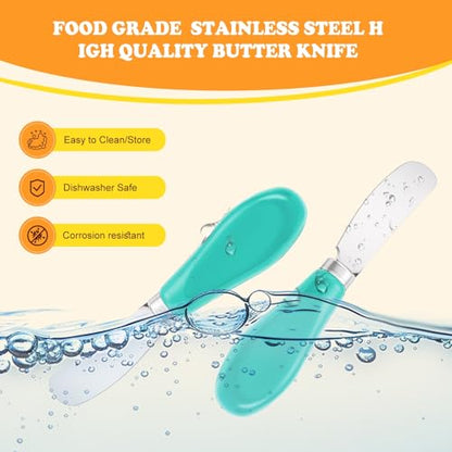 Butter Spreader Knife Set, 2-Pack Stainless Steel Cheese and Butter Knives with Ceramic Handle, Dishwasher Safe, for Soft & Hard Cheese, Jam, Cold Butter (blue) - color: blue