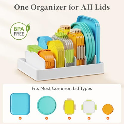 Lifewit Kitchen Cabinet Organizer for Food Contanier Lid, Lid Holder with 6 Adjustable Dividers & 7 Sections for Pantry Organizers and Storage, Home Drawer Organization, Large, 13" x 10" - size: Large(13" x 10")