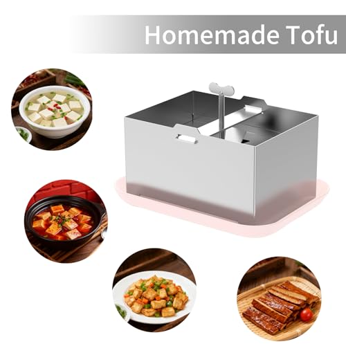 Tofu Press, SUS304 Paneer Maker with Presser Towel and Drip Tray, Fast Water Removal ，Stainless Steel Texture,Versatile for paneer and Chees e Press