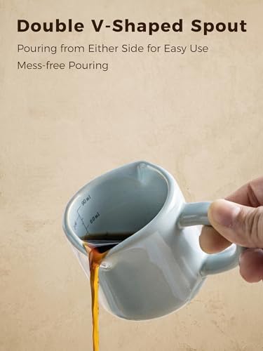 Espresso Cup 3 Oz, Ceramic Espresso Measuring Cup Expresso Shot Cup with Handle, Coffee Bar Accessories, Double Spouts Expresso Cup, Pale Blue - color: C-Pale Blue