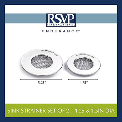 RSVP International Stainless Steel Kitchen Sink Strainer, Food Scrap Trap, Dishwasher Safe, Stainless Steel, Strainer Set of 2 Assorted - size: Strainer Set of 2 Assorted