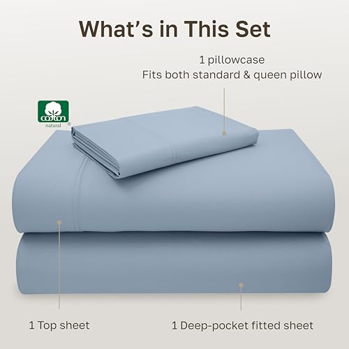 California Design Den Twin Sheet Set - 100% Cotton, Luxury 600 Thread Count Deep Pocket Twin Sheets, Soft and Durable Bedding with Sateen Weave - Blue - color: 13 - Blue, size: Twin