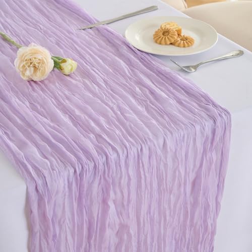 Fanami 1 Pack Cheesecloth Table Runner -10FT Lilac Boho Gauze Cheese Cloth Table Runner 120 Inches Long Rustic Sheer Fabric Centerpieces for Wedding Birthday Party Bridal Baby Shower Decorations - color: Lilac, size: 10FT*1PC