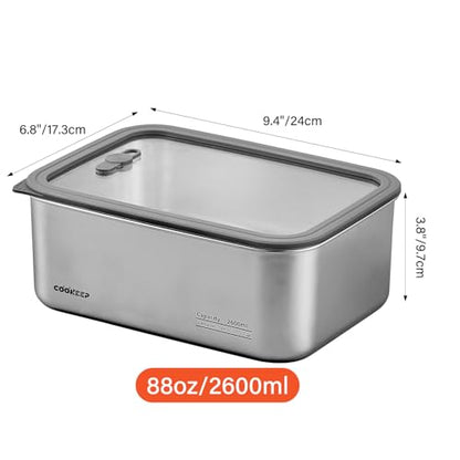 88oz/2600ml Stainless Steel Food Containers,Stainless Steel Containers with Lids,Snack Containers,Lunch Box,Easy Clean,Airtight&Leakproof for Kitchen Storage,Dishwasher Safe,BPA-Free - size: Large Box(88oz/2600ml)