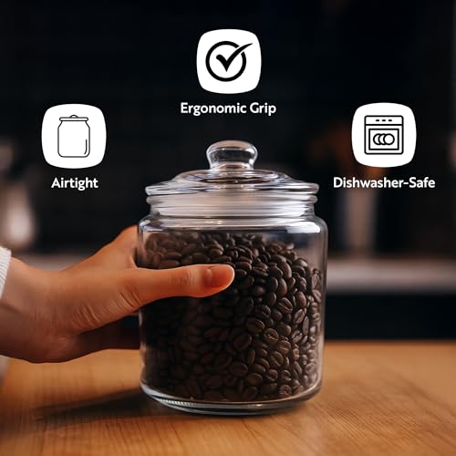Restaurantware Vetri 0.2 Gallon Glass Storage Jar 1 Dishwashable Glass Cookie Jar - Airtight Seal Wide Opening Clear Glass Candy Jar Knob Handle Lid For Kitchen Laundry Or Storage - size: 0.2 gal