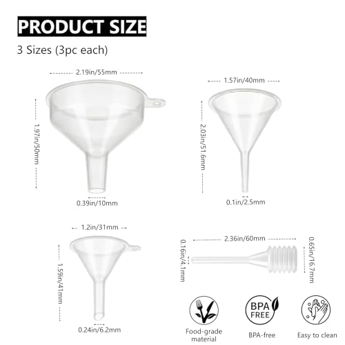 9 Pack Small Funnel Kit 3 Sizes with Droppers for Kitchen Bottles, Essential Oils, Capsules Pet Crafts