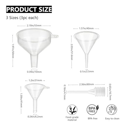 9 Pack Small Funnel Kit 3 Sizes with Droppers for Kitchen Bottles, Essential Oils, Capsules Pet Crafts
