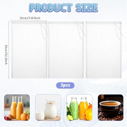 Bewudy 3 Pack Brew Bags, 12.2" x 7.87" Extra Large Reusable Fine Mesh Bag with Adjustable Drawstring, for Home Brewing Hops Grains Fruit Wine Beer Making Brew in a Bag Supplies(12.2" x 7.87")