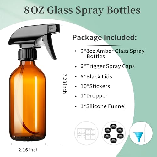 GIVAMEIHF 8oz Amber Glass Spray Bottles,6 Pack Glass Spray Bottles Refillable Empty Bottle with Adjustable Nozzle,Spray Bottle for Essential Oils,Cleaning Solutions,Pets,Hair Mister,Gardening - color: Brown-6 Pack