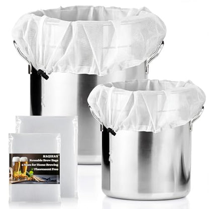 2 Pack Reusable Brew Bags - Extra Large Fine Mesh Strainer Bag for Home Brewing, 26"x22", 16"x18" Straining Bag for Beer Grape Wine Press Fruit Cider Juice Grain Milk Making, Adjustable Drawstring