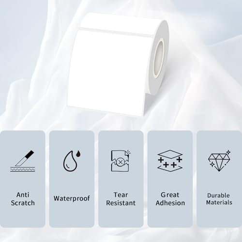Square Thermal Labels Printer Stickers- 3" x 3", White Self-Adhesive Square Direct Thermal Labels Stickers, Waterproof/Perforation Line Design- 200 Sheets - color: White, size: Square 3'' X 3''