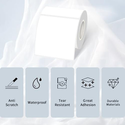 Square Thermal Labels Printer Stickers- 3" x 3", White Self-Adhesive Square Direct Thermal Labels Stickers, Waterproof/Perforation Line Design- 200 Sheets - color: White, size: Square 3'' X 3''