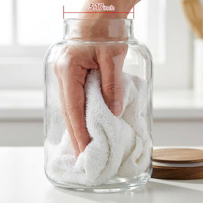2-Pack Large Glass Flour and Sugar Storage Containers, 64 oz / 1900 ml Airtight Glass Jars with Wooden Lids, Clean & Elegant Canisters for Storing Rice, Pasta, Oats, Candy, Cookies and More - size: Small
