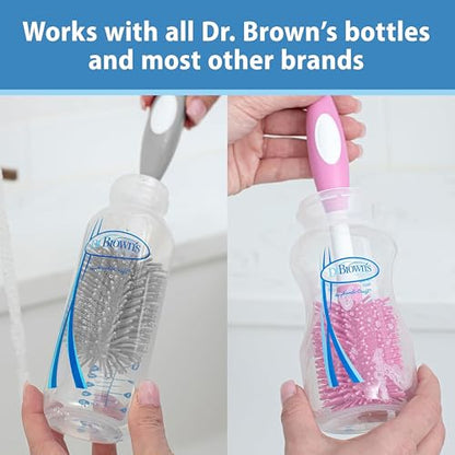 Dr. Brown's Soft Touch No Scratch Baby Bottle Cleaning Brush Nipple Cleaner with Stand and Storage Clip, BPA Free, Pink (Pack of 2) - style: 2 Pack, Pink