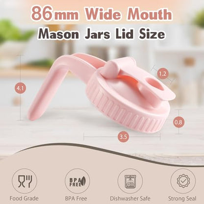 2 Pack Wide Mouth Mason Jar Lids V-Shaped with Handle, Mason Jar Pour Spout with Extended Flip Lid Easy to Open, Airtight Leak Proof and Durable (Jars Not Included) - color: Pink+Purple, size: 2pcs