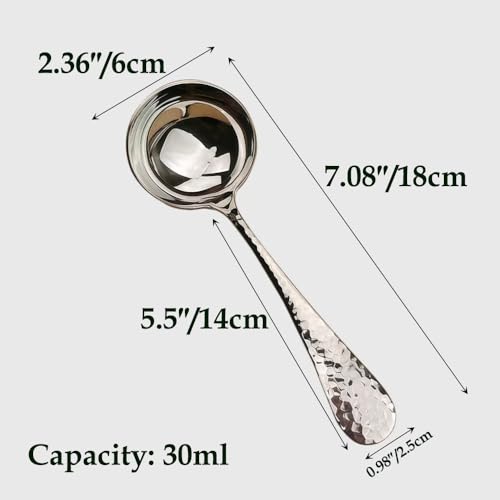 7.08 Inch Gravy Ladle, Premium 18/10 Stainless Steel Hammered Small Ladle for Serving Soup, Sauces, Gravies, Silver
