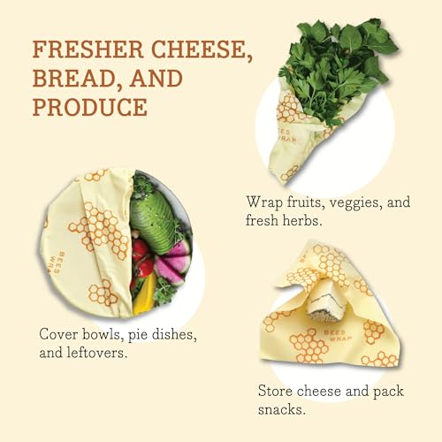 Bee's Wrap Beeswax Wraps for Food - 3 Pack of Assorted Beeswax Wraps - Small, Medium & Large Wrap - Plastic Free Made in USA Reusable Natural Food Wrap - Honeycomb Print - style: 3 Pack (Honeycomb)
